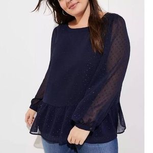 LOFT Swiss Dot Tie Back Peplum Blouse